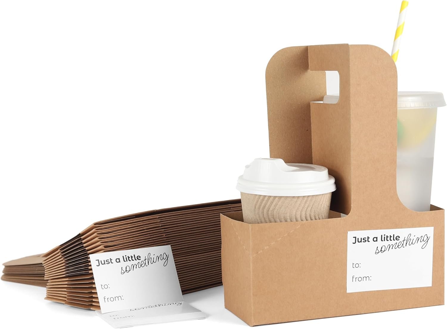 Marchio Bianco Portabevande Monouso con Maniglia per 2/4 Tazze Confezione da 20 in Cartone Kraft Take Away per Bevande Calde/Fredde Logo Personalizzato 20 Adesivi Decorativi Feste Compleanni Matrimoni dal Fornitore