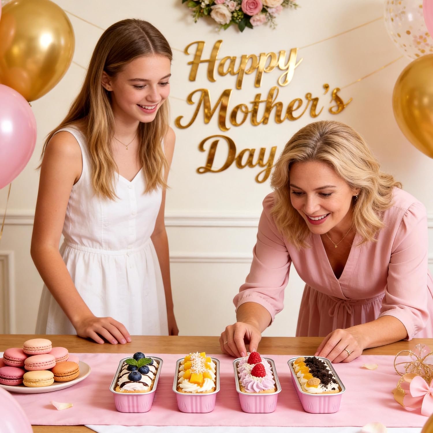 Produttore Mini Teglie per Torte Rettangolari in Alluminio Confezione da 50 con Coperchi e Cucchiai Logo Personalizzato Contenitori Alimenti Rosa 6.8oz Marchio Bianco Regali Festa della Mamma Bomboniere