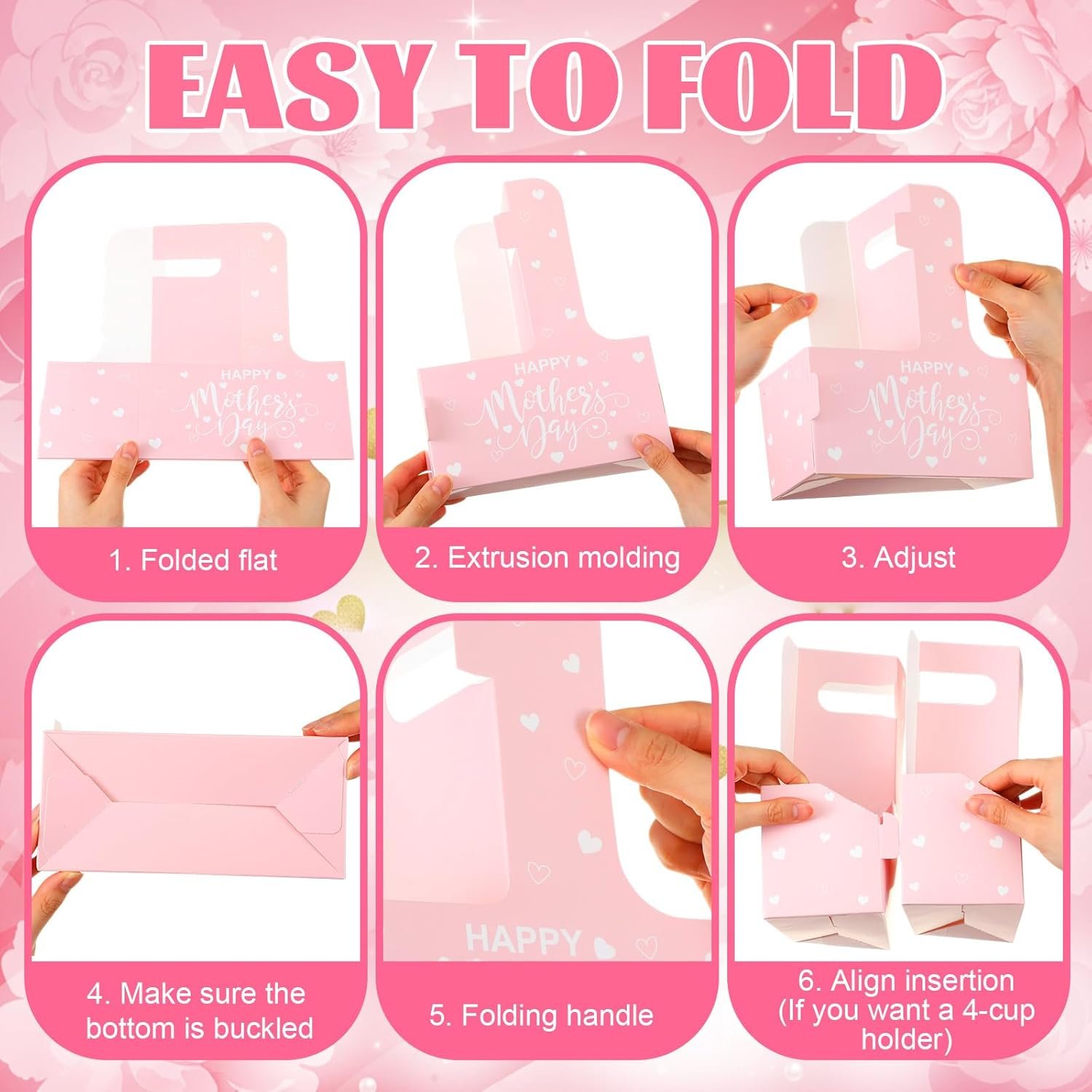 Marchio Bianco - Confezione da 36 Portaporta 2 Tazze Monouso Scatole Fiore con Manico Nastro Carta Kraft per Festa della Mamma San Valentino Regali Insegnanti - Logo Personalizzato Fornitore