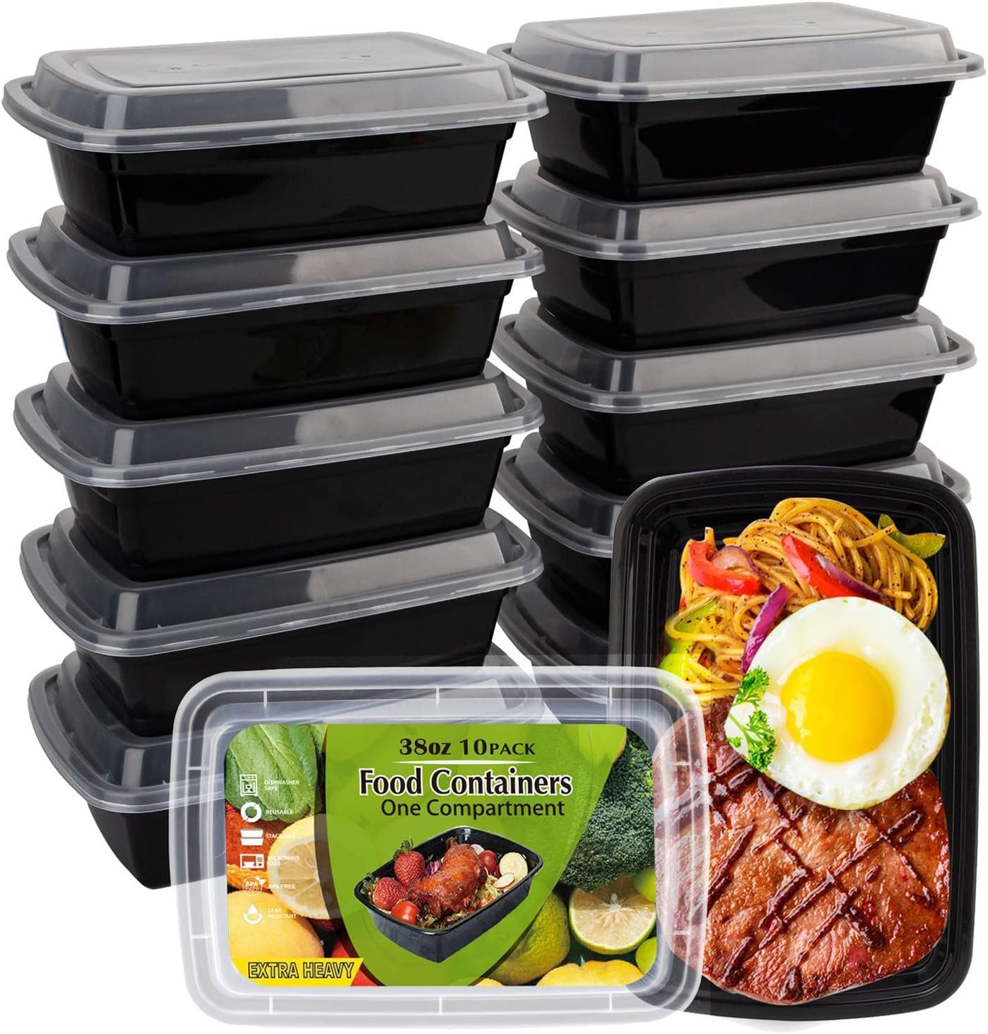 Marchio Bianco Contenitori Meal Prep [38OZ] con Logo Personalizzato in Plastica con Coperchi 10 Pezzi Riutilizzabili Senza BPA Impilabili Adatti Microonde Lavastoviglie Congelatore Fornitore Diretto