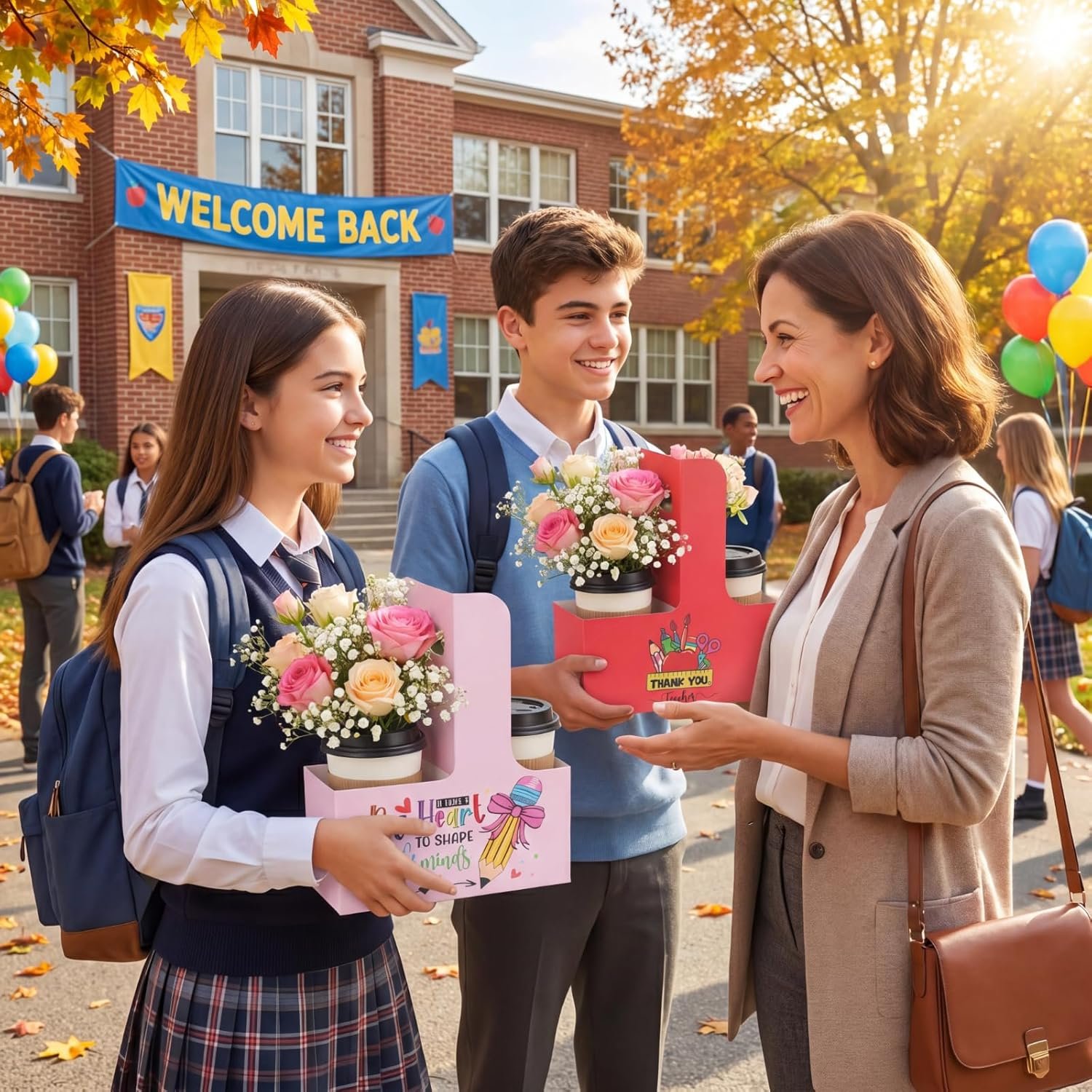 Marchio Bianco 30 Set Portatazza 2 Tazze con Maniglia Cartone Kraft per Insegnanti Bevande Calde Fredde con Biglietti Ringraziamento Nastro Logo Personalizzato dal Fornitore per Graduazione Ritorno Scuola