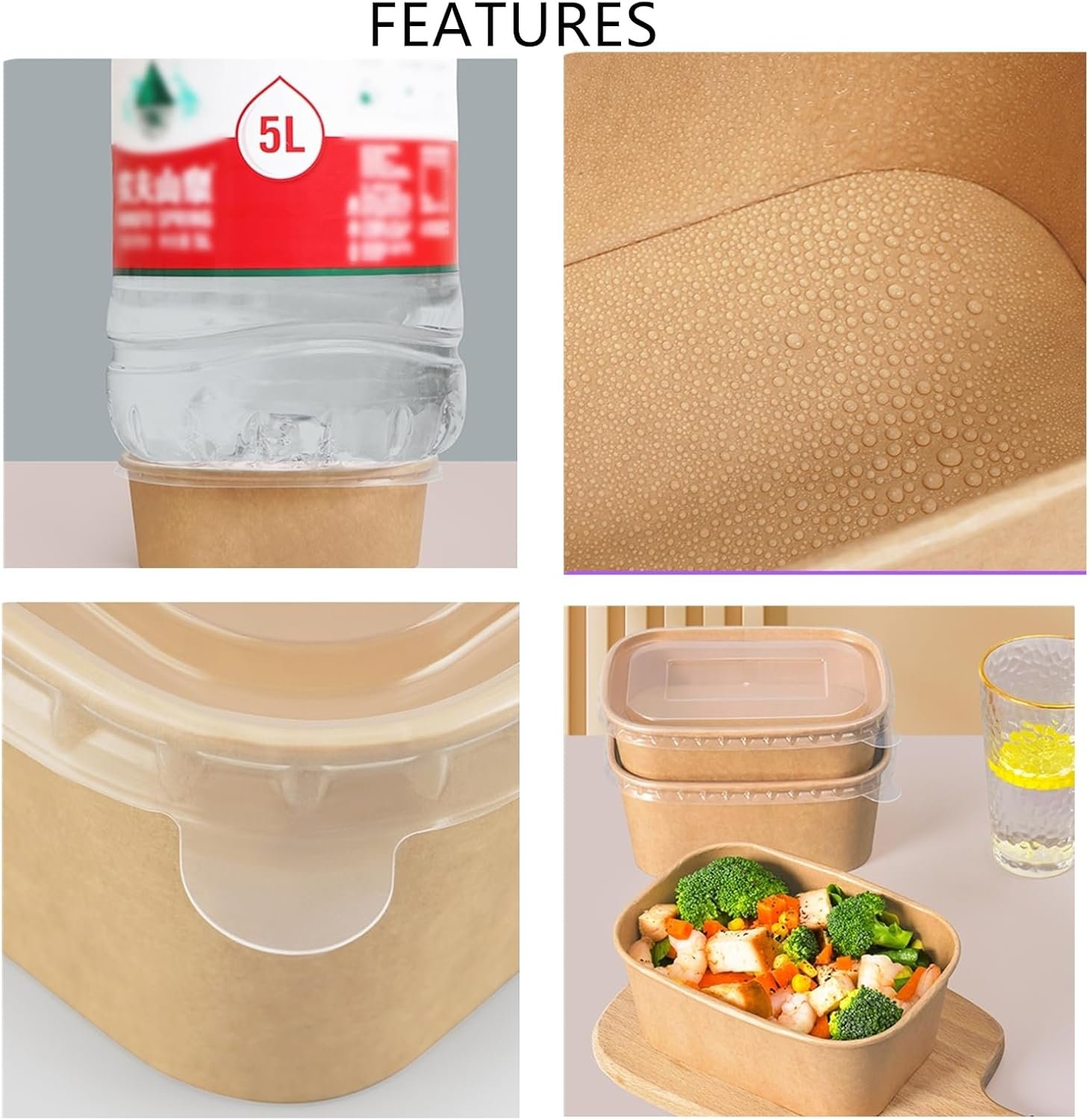 Marchio Bianco Confezione da 50 Contenitori Meal Prep Carta 25oz con Coperchi Logo Personalizzato Monouso Kraft Impilabili Resistenti all'Olio Ciotole Insalata Asporto Picnic Feste Fornitore Sicuri Microonde Congelatore