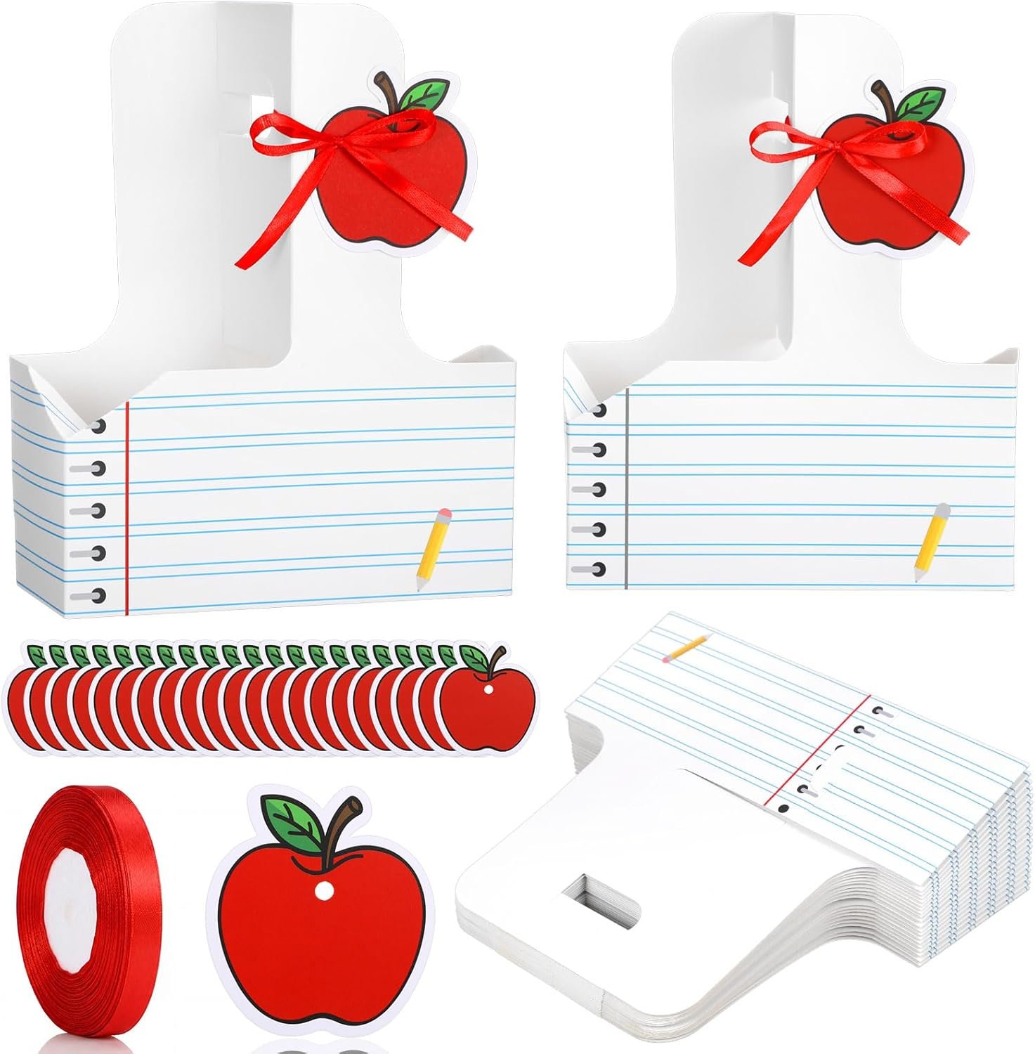 Logo Personalizzato 20 Set Portabevande 2 Tazze Regali Ringraziamento Insegnanti con Biglietto Mela Nastro Carta Kraft Pieghevole Manico Marchio Bianco dal Fornitore (Righe Bianche)