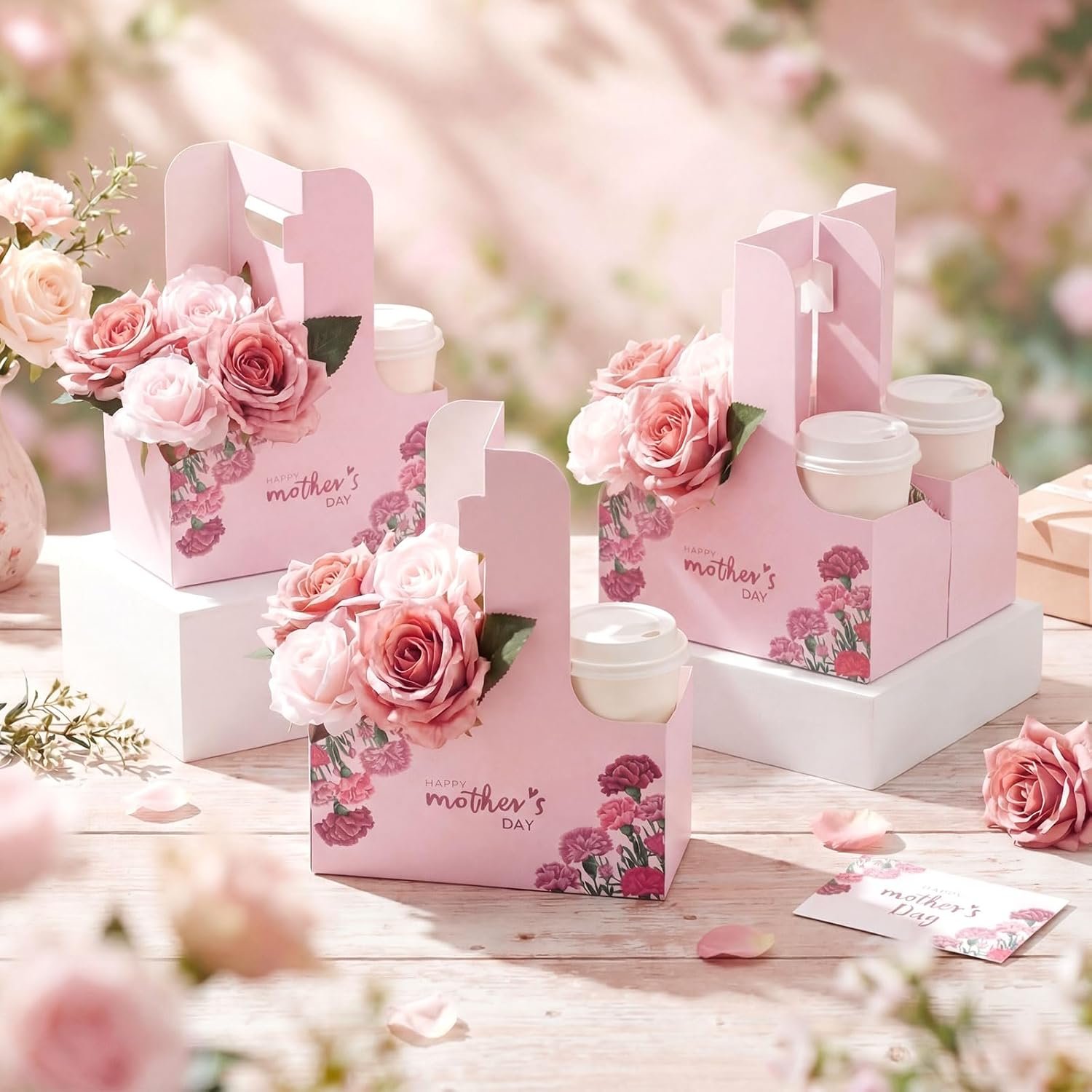 Marchio Bianco Portabevande 2 Tazze con Maniglia 24 Pz Festa della Mamma, Logo Personalizzato Cartone Usa e Getta Pieghevole per Caffè Bevande Calde Fredde Fornitore