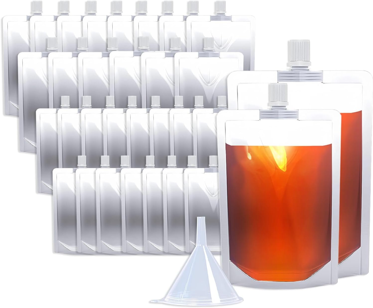 Logo Personalizzato Sacchetti per Bevande 8 e 16 oz 30 pz Riutilizzabili in Plastica con Imbuto per Liquidi Succo Stand Up Marchio Bianco per Viaggi Campeggio Outdoor Sport Concerti Eventi Ermetici Grado Alimentare dal Produttore