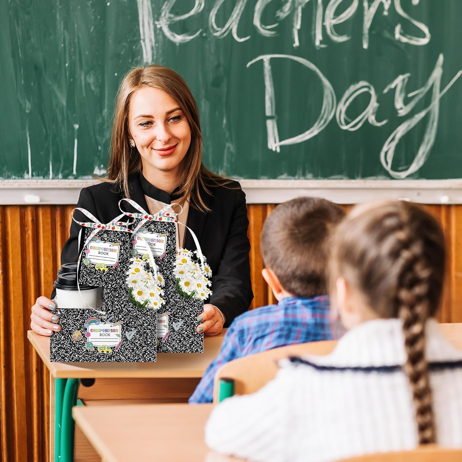 Logo Personalizzato 24 Set Portabevande 2 Tazze con Manico Design Quaderno Monouso con Biglietto Auguri e Nastro per Regali Insegnanti Inizio Fine Scuola da Fornitore Marchio Bianco