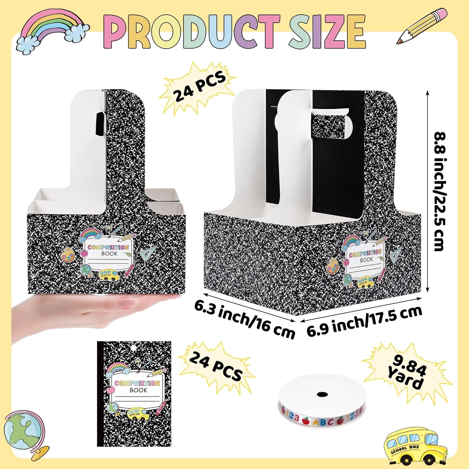 Logo Personalizzato 24 Set Portabevande 2 Tazze con Manico Design Quaderno Monouso con Biglietto Auguri e Nastro per Regali Insegnanti Inizio Fine Scuola da Fornitore Marchio Bianco