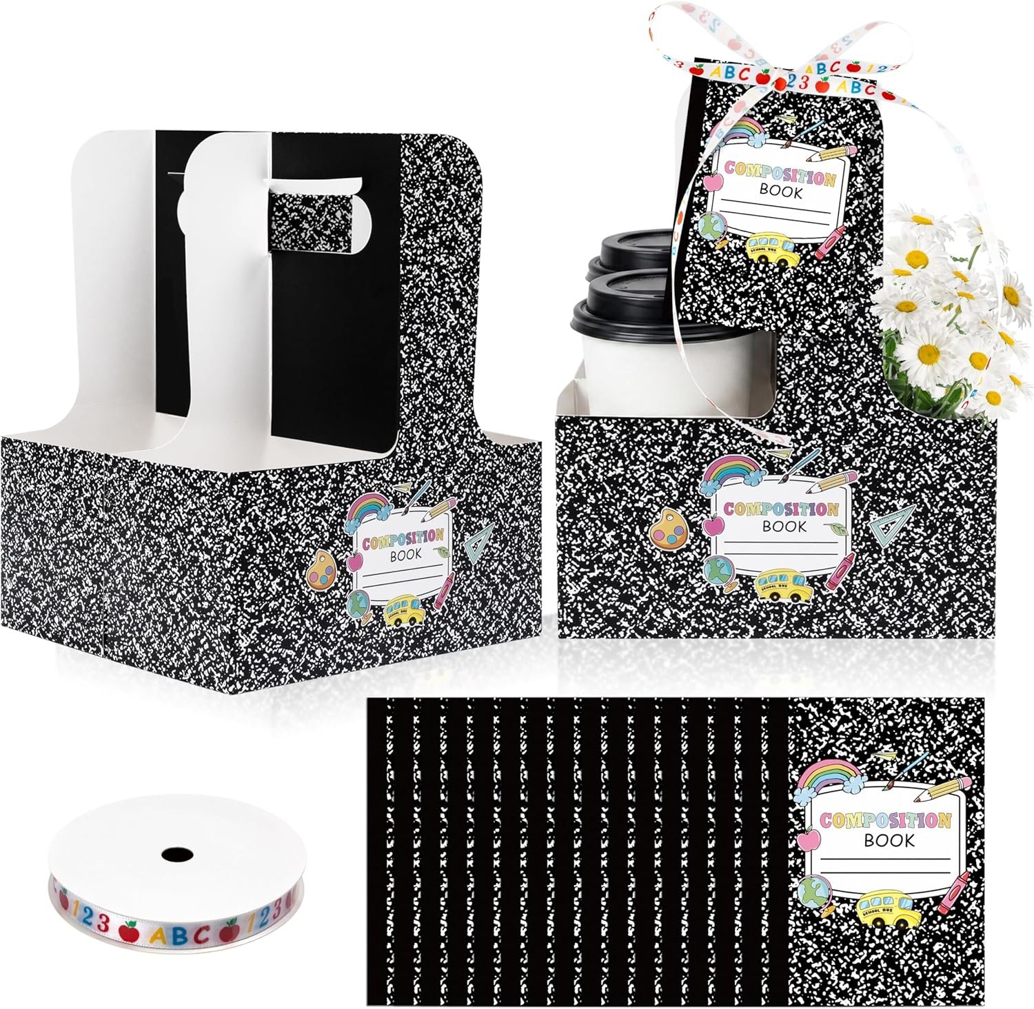 Logo Personalizzato 24 Set Portabevande 2 Tazze con Manico Design Quaderno Monouso con Biglietto Auguri e Nastro per Regali Insegnanti Inizio Fine Scuola da Fornitore Marchio Bianco