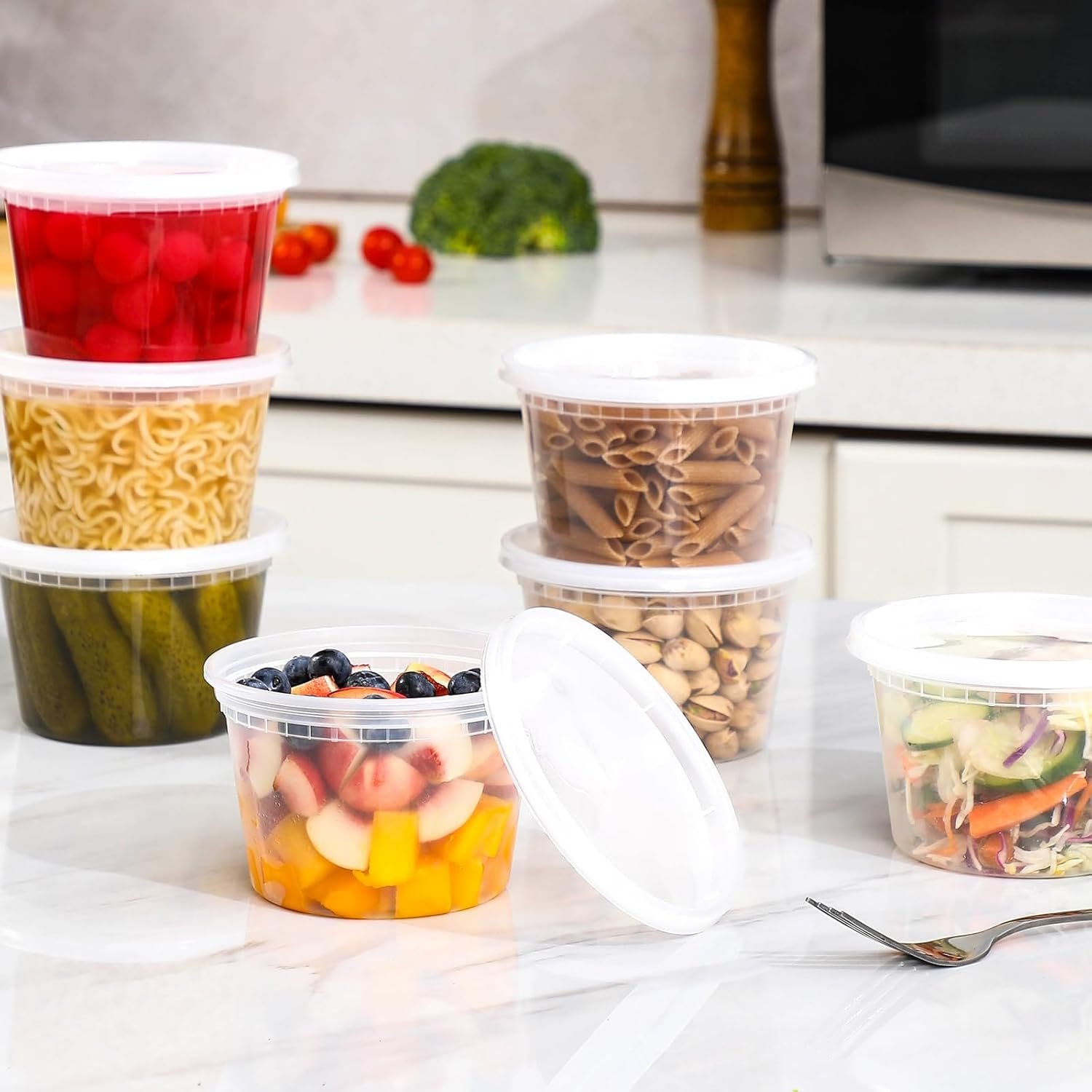 Logo Personalizzato Contenitori Deli Plastica 16 oz con Coperchi 100 Set Ermetici per Conservazione Alimenti Adatti Congelatore Lavastoviglie Microonde Marchio Bianco Ideali Takeout Meal Prep dal Fornitore