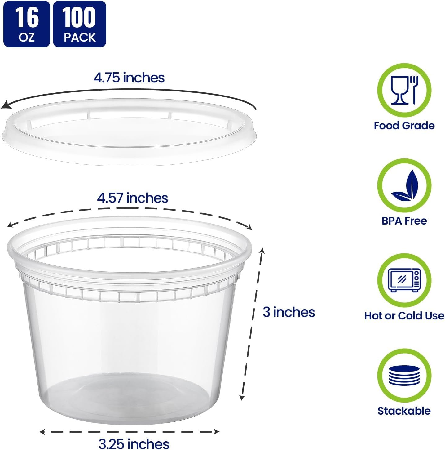 Logo Personalizzato Contenitori Deli Plastica 16 oz con Coperchi 100 Set Ermetici per Conservazione Alimenti Adatti Congelatore Lavastoviglie Microonde Marchio Bianco Ideali Takeout Meal Prep dal Fornitore