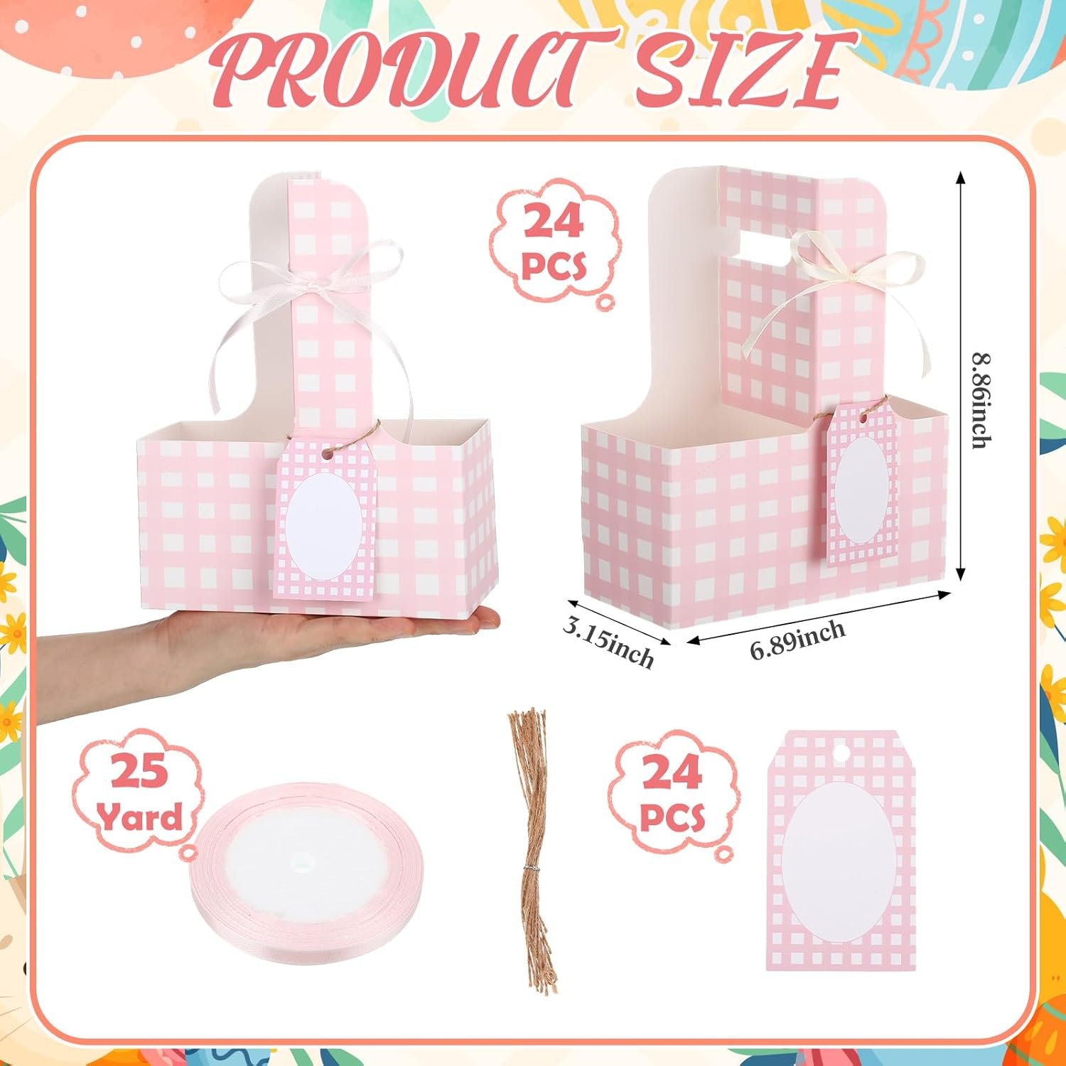 Produttore 24 Set Portabevande per 2 Tazze con Manici Carte Gingham Design Fiori Rosa Logo Personalizzato per Festa della Mamma Matrimonio Compleanno Regalo Insegnanti Marchio Bianco