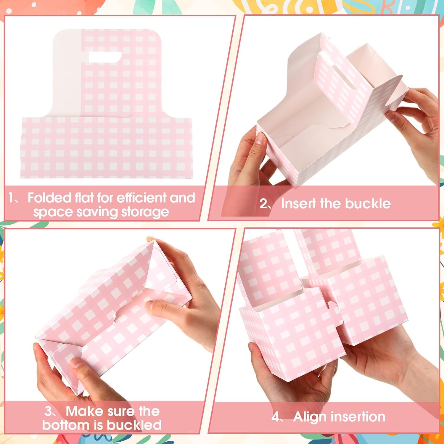 Produttore 24 Set Portabevande per 2 Tazze con Manici Carte Gingham Design Fiori Rosa Logo Personalizzato per Festa della Mamma Matrimonio Compleanno Regalo Insegnanti Marchio Bianco