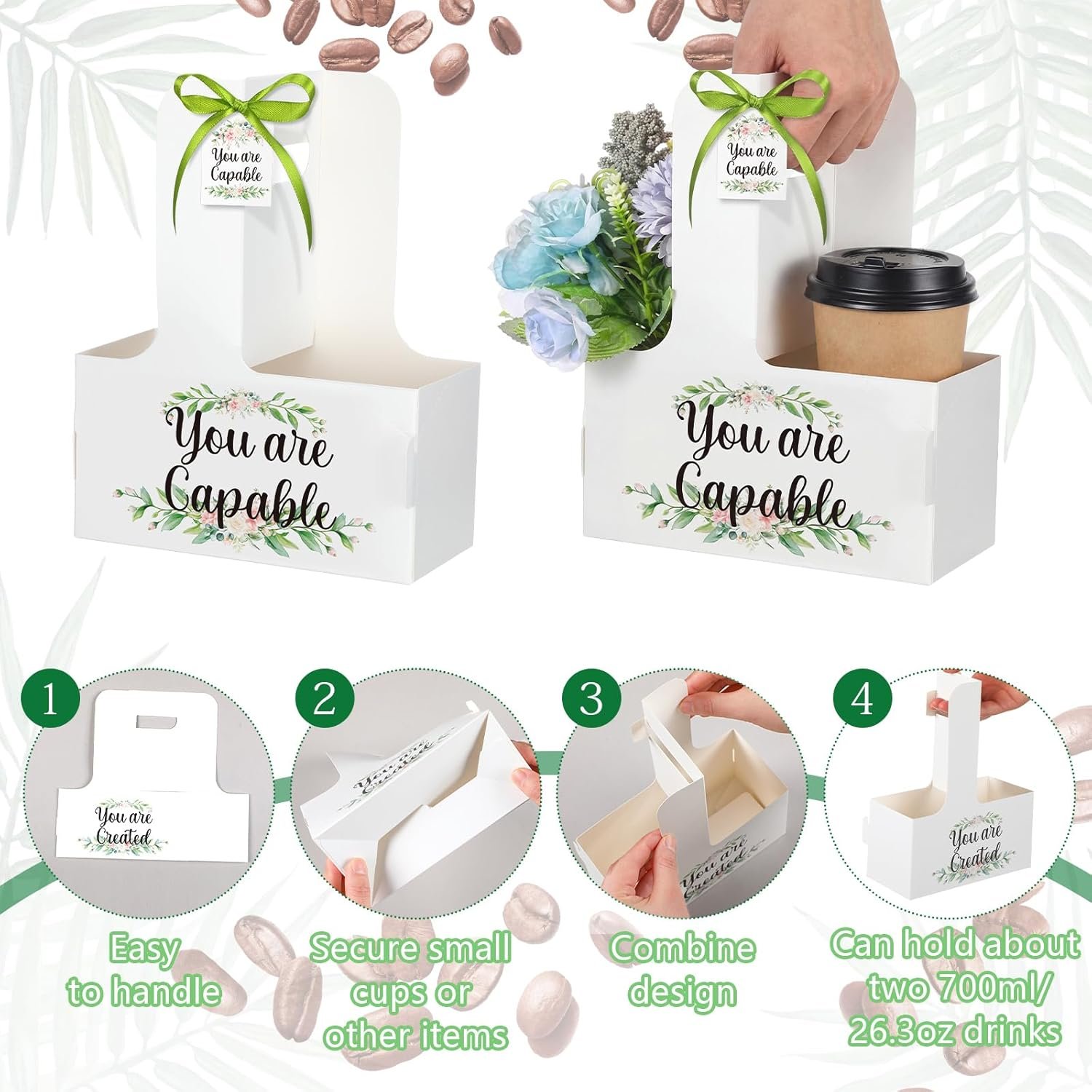 Logo Personalizzato Portabicchieri per 2 Tazze con Manico in Cartone Kraft 20 Set Regali per la Festa della Mamma Cristiani all'ingrosso dal Fornitore con Biglietto d'Auguri e Nastro Marchio Bianco per Donne della Chiesa