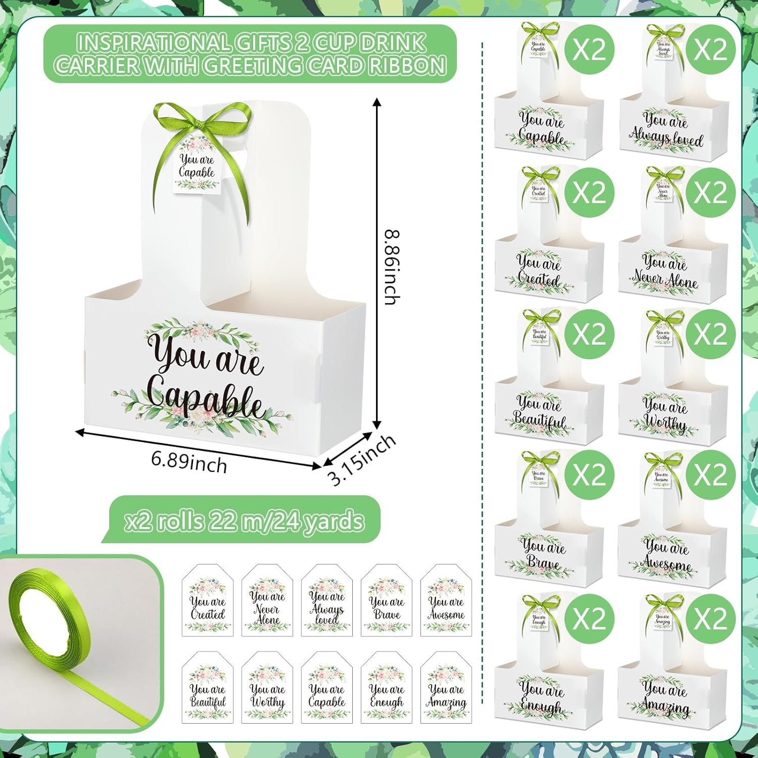 Logo Personalizzato Portabicchieri per 2 Tazze con Manico in Cartone Kraft 20 Set Regali per la Festa della Mamma Cristiani all'ingrosso dal Fornitore con Biglietto d'Auguri e Nastro Marchio Bianco per Donne della Chiesa