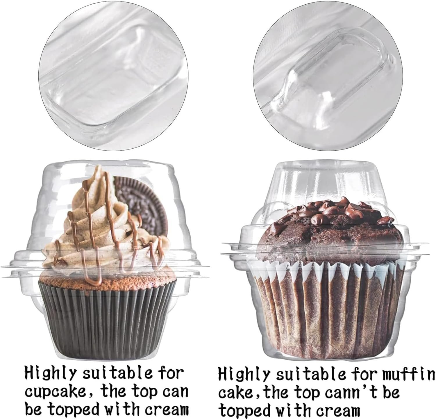 Fornitore di contenitori per cupcake in plastica con logo personalizzato - Confezione da 50 pezzi impilabili a cupola profonda - Marchio Bianco