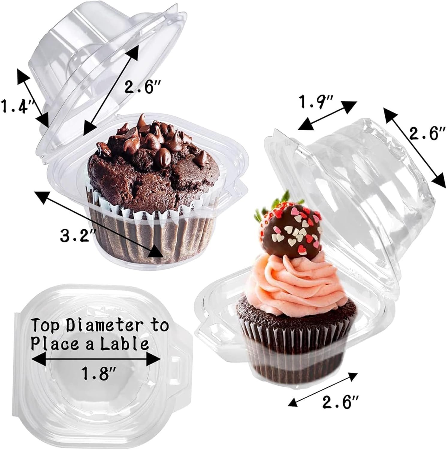 Fornitore di contenitori per cupcake in plastica con logo personalizzato - Confezione da 50 pezzi impilabili a cupola profonda - Marchio Bianco