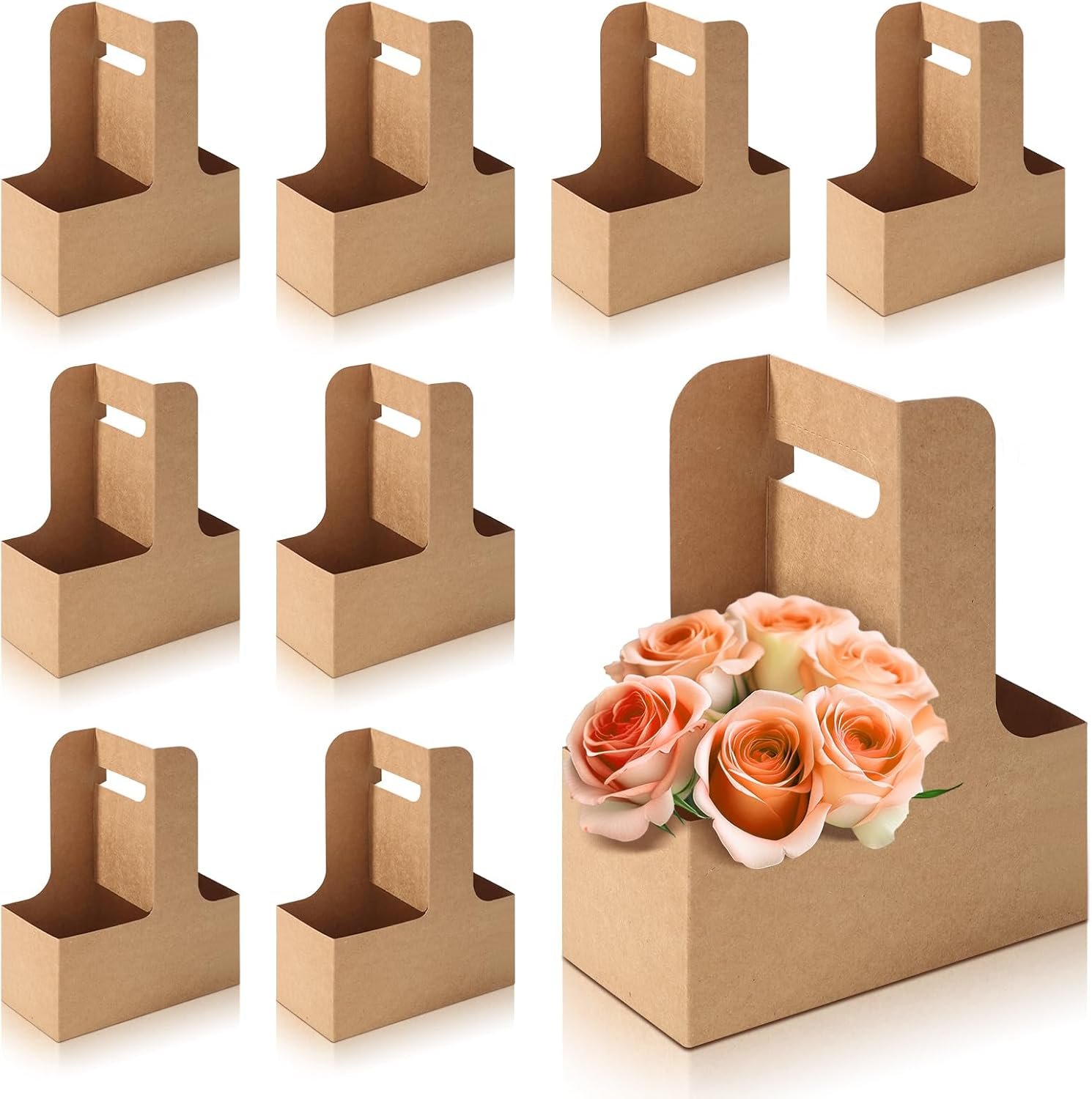Logo Personalizzato 20 pz portabevande monouso per 2 tazze con manico carta kraft floreale per buste regalo consegne cibo marchio bianco fornitore