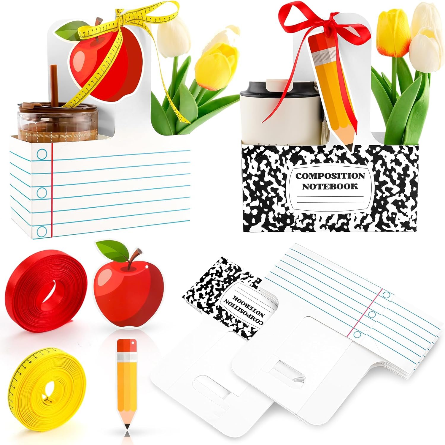 Logo Personalizzato 24 Set Regali Ringraziamento Insegnanti Portabevande 2 Tazze Biglietti Auguri Nastro Quaderno Scolastico Marchio Bianco Bulk Ritorno Scuola Festa Caffè Bevande Calde Fredde Fornitore