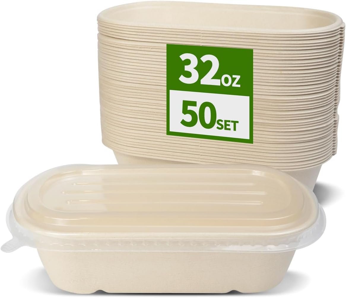 Logo Personalizzato Confezione da 50 Contenitori Monouso da 32 oz + 50 Coperchi in Carta per Preparazione Pasti Asporto Pranzo Avanzi Marchio Bianco Produttore