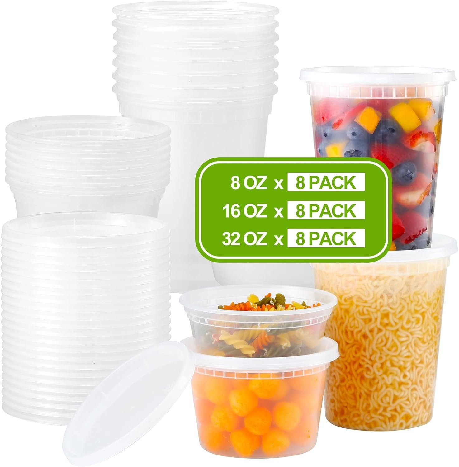 Logo Personalizzato Contenitori Alimenti Plastica con Coperchi 24 Set 8 oz 16 oz 32 oz Marchio Bianco Ermetici Adatti Congelatore Lavastoviglie Microonde per Zuppe Asporto Fornitore