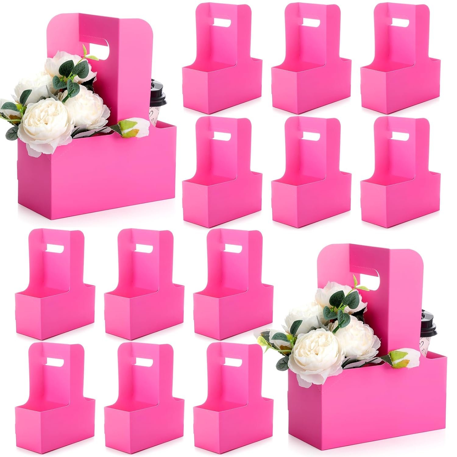 Logo Personalizzato Portabevande 2 Bicchieri con Manico 60 Pezzi 6,9 x 3,2 x 8,9 pollici in Cartone per Bevande Calde e Fredde Asporto Caffè Ristoranti Matrimoni Consegne Cibo Rosso Rosa Marchio Bianco Fornitore