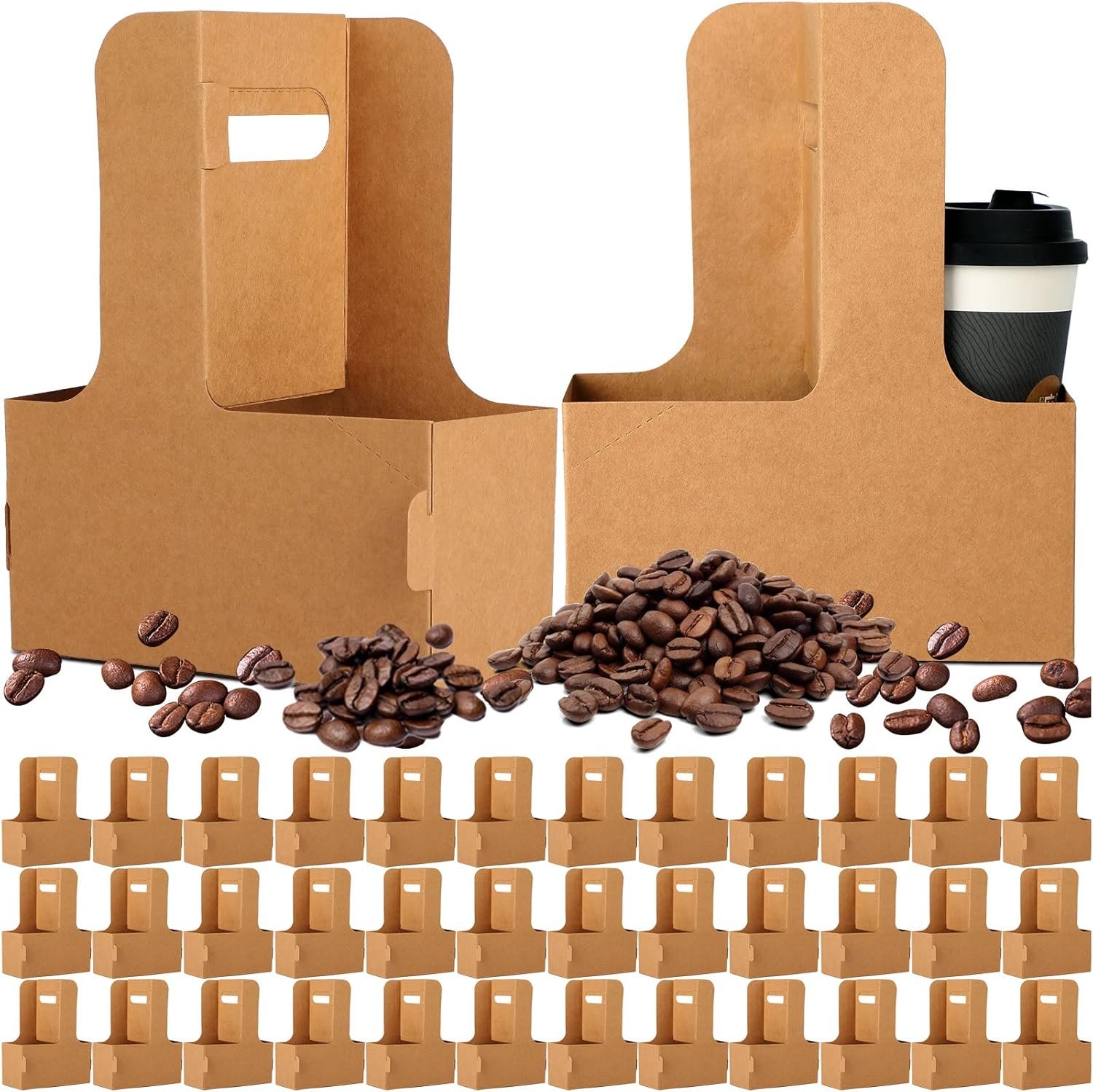 Logo Personalizzato Portabevande per 2 Tazze con Maniglia Carta Monouso Marchio Bianco Confezione da 100 dal Produttore per Caffè Asporto Ristoranti Consegne Marrone