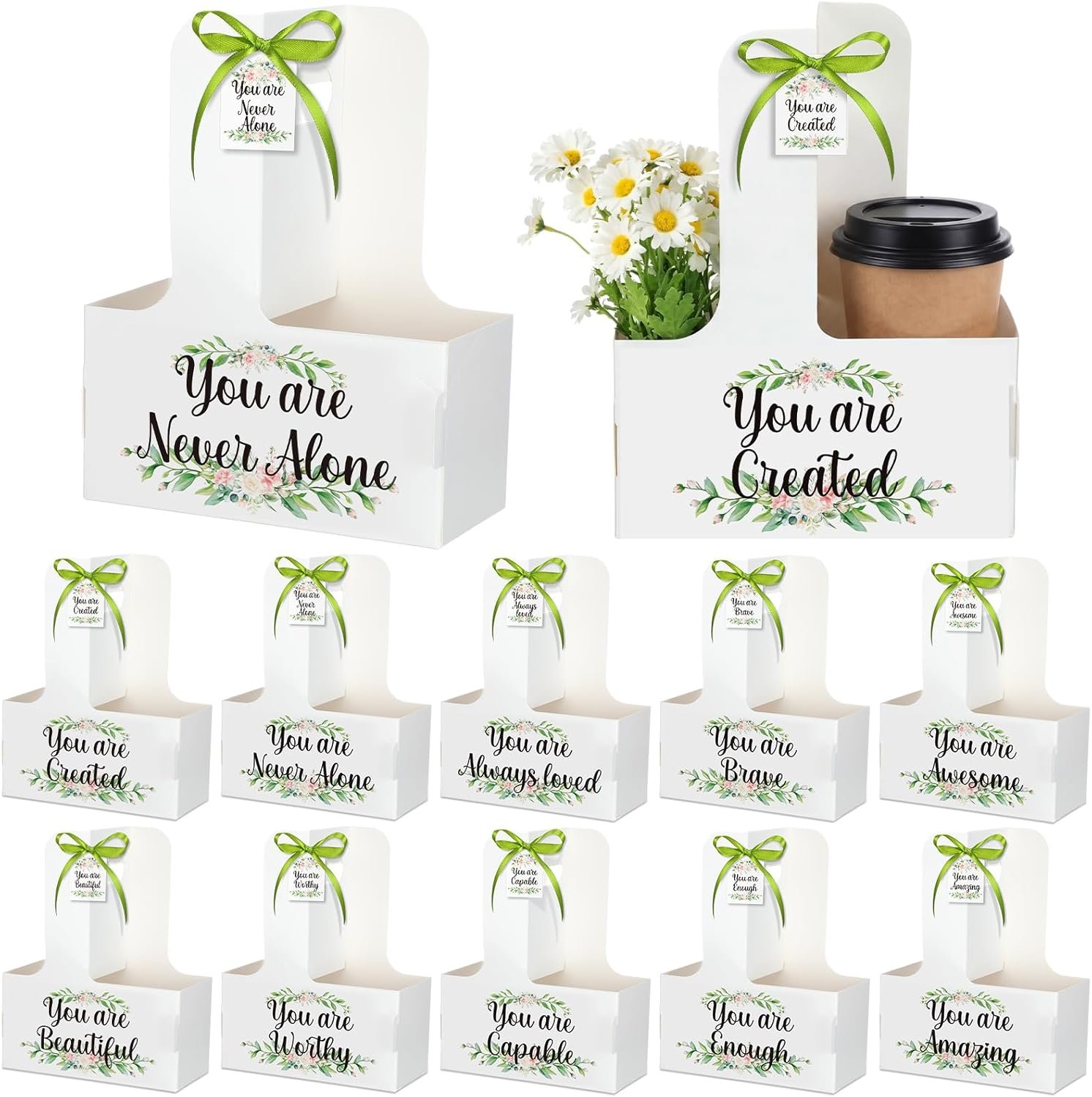 Logo Personalizzato Portabicchieri per 2 Tazze con Manico in Cartone Kraft 20 Set Regali per la Festa della Mamma Cristiani all'ingrosso dal Fornitore con Biglietto d'Auguri e Nastro Marchio Bianco per Donne della Chiesa
