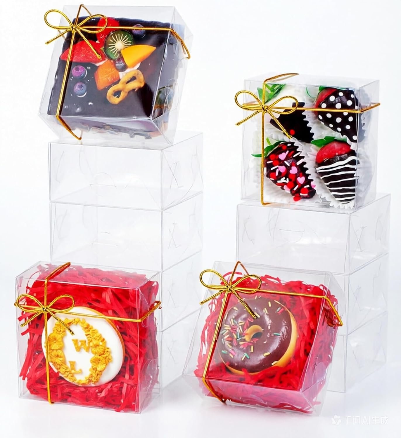 Logo Personalizzato Scatole Trasparenti per Pasticceria 50 Pz 5x5x2 Pollici Marchio Bianco per Fragole Ricoperte di Cioccolato Torte Mini Biscotti Macaron Pie Cakesicle dal Produttore