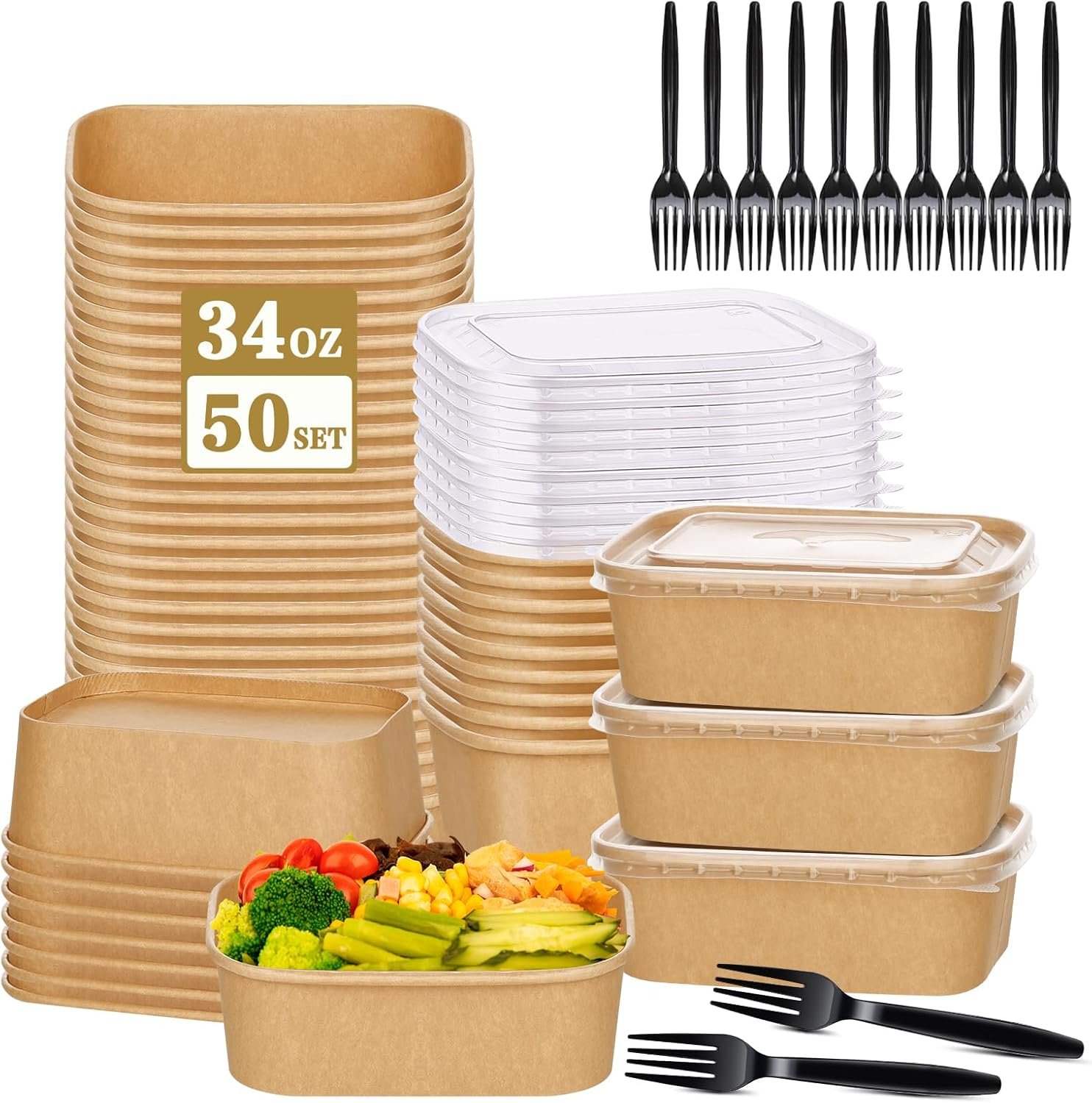 Marchio Bianco Ciotole Carta 34oz Confezione 50 con Coperchi Forchette Rettangolari per Insalate Pasta Logo Personalizzato Produttore Marchio Bianco Ciotole Carta 34oz Confezione 50 con Coperchi Forchette Rettangolari per Insalate Pasta Logo Personalizzato Produttore