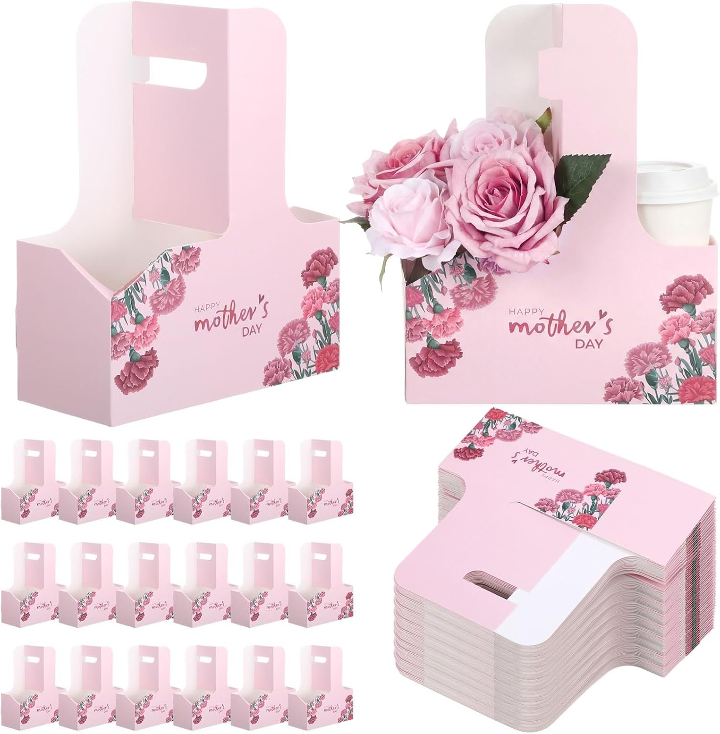 Marchio Bianco Portabevande 2 Tazze con Maniglia 24 Pz Festa della Mamma, Logo Personalizzato Cartone Usa e Getta Pieghevole per Caffè Bevande Calde Fredde Fornitore