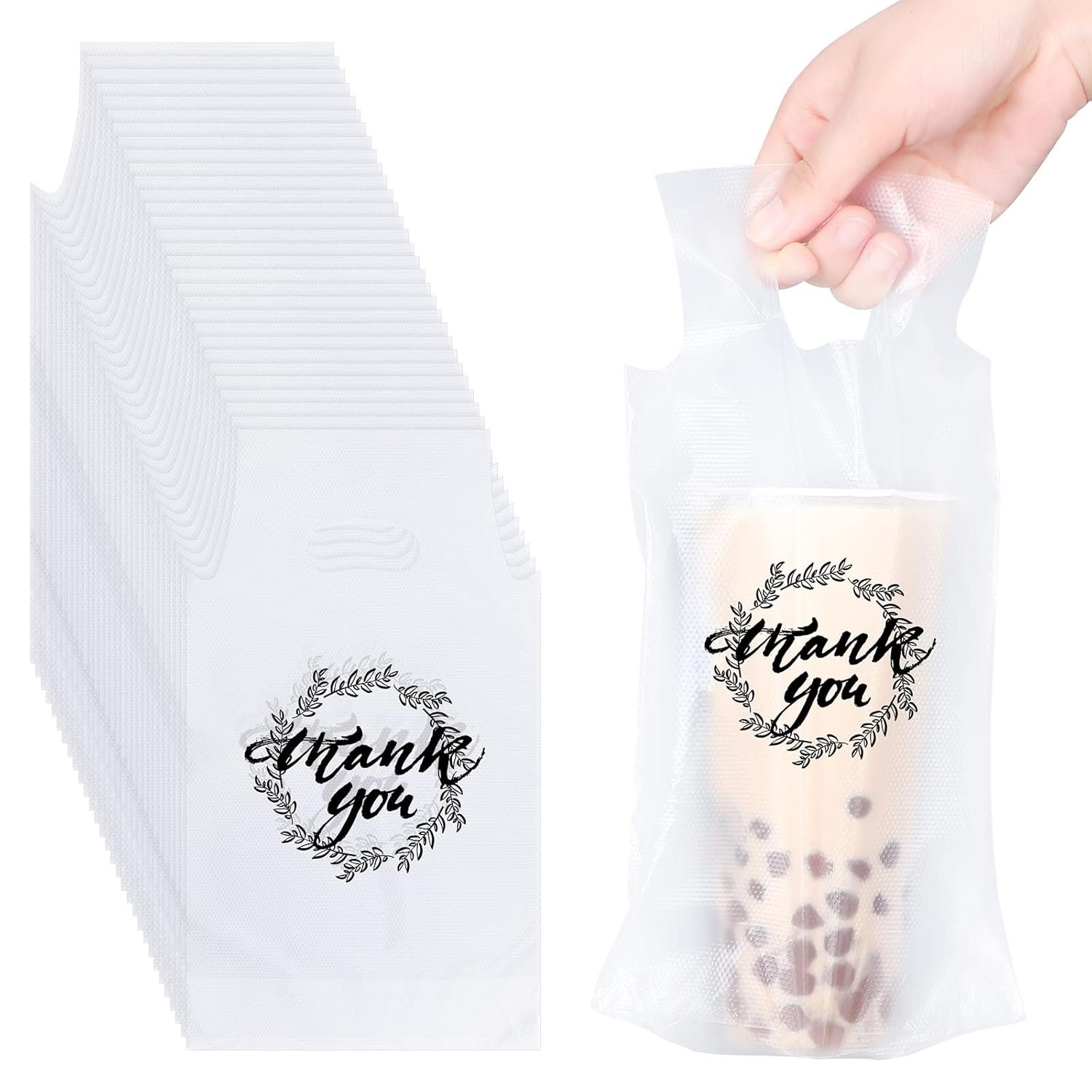 Marchio Bianco Sacchetti Portabevande Plastica 1000 Pezzi con Manico Trasparente Grazie per Caffè Tè Bevande Succhi (per 1 Tazza) Logo Personalizzato Produttore Marchio Bianco Sacchetti Portabevande Plastica 1000 Pezzi con Manico Trasparente Grazie per Caffè Tè Bevande Succhi (per 1 Tazza) Logo Personalizzato Produttore