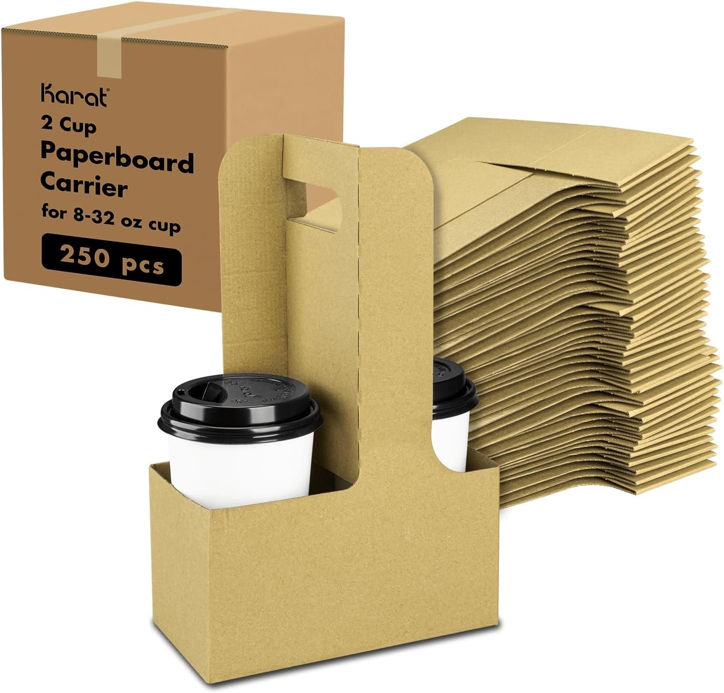 Portabevande in Cartone con Logo Personalizzato e Manico - Portatazza Robusto in Kraft per Tazze 10-32 oz con Marchio Bianco - Ecologico Monouso per Bevande Calde/Fredde da Asporto (2 Tazze) Produttore