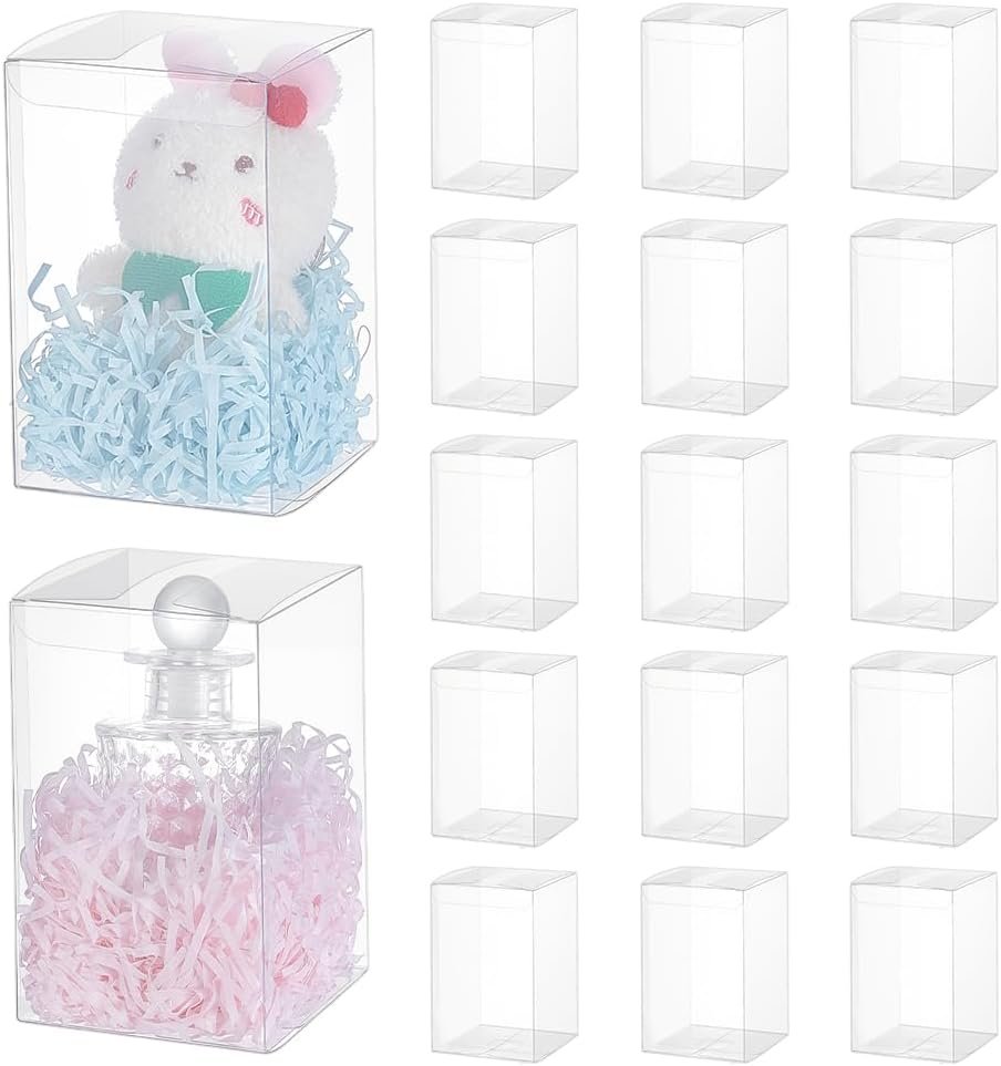 Produttore Scatole Regalo Trasparenti Rettangolari in PVC 15 Pezzi 9x9x14cm con Logo Personalizzato per Matrimoni Feste Compleanno Bridal Shower Marchio Bianco