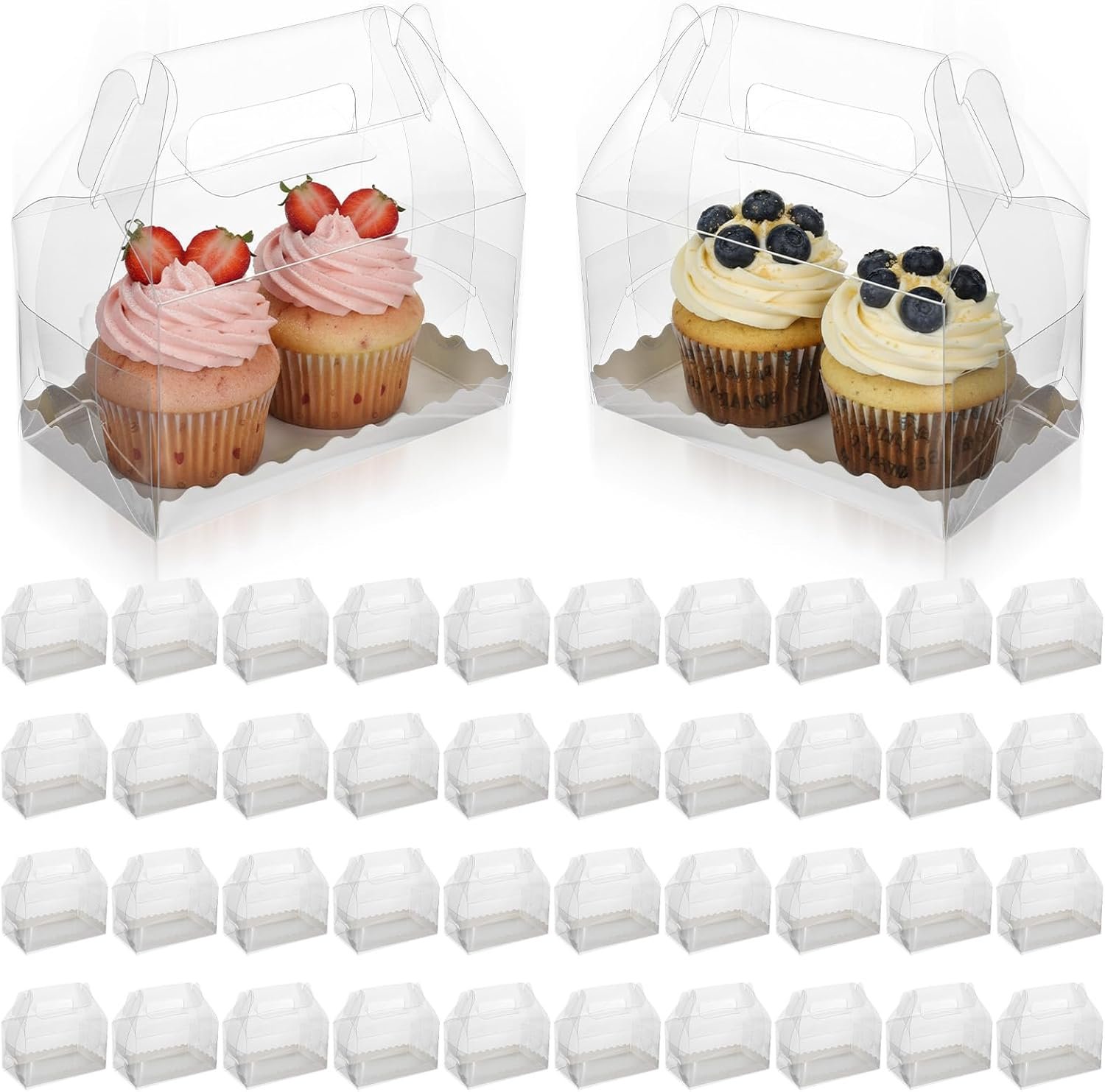 Produttore Scatole Regalo Trasparenti a Bustina con Logo Personalizzato 40 pz 6.4 Pollici Plastica con Manico per Pasticceria Dolci Feste Compleanno Matrimonio Baby Shower Marchio Bianco