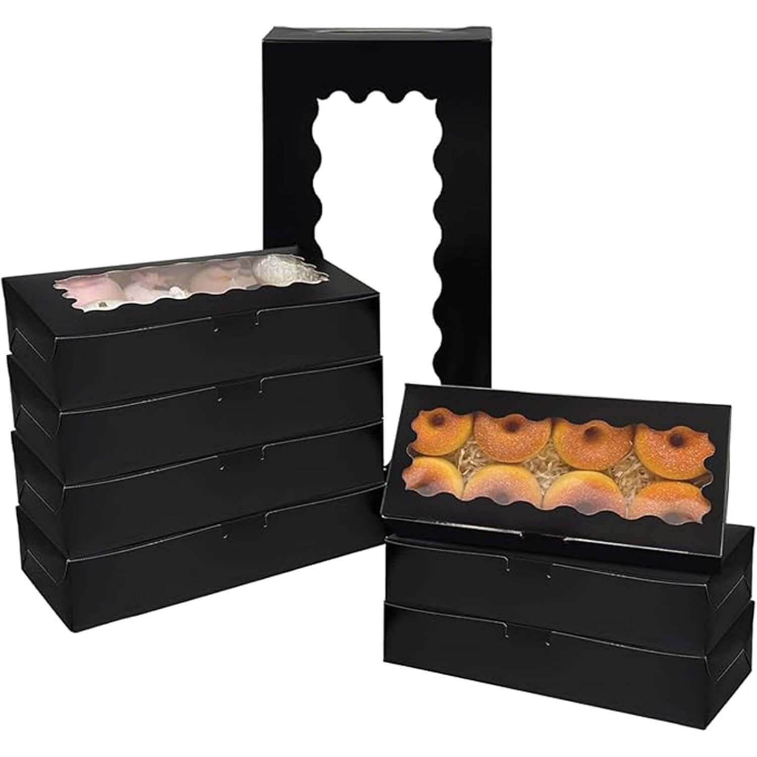 Produttore di Scatole per Biscotti Nere con Finestra 12x5.5x2.5 Pollici 50 Confezioni Marchio Bianco con Logo Personalizzato