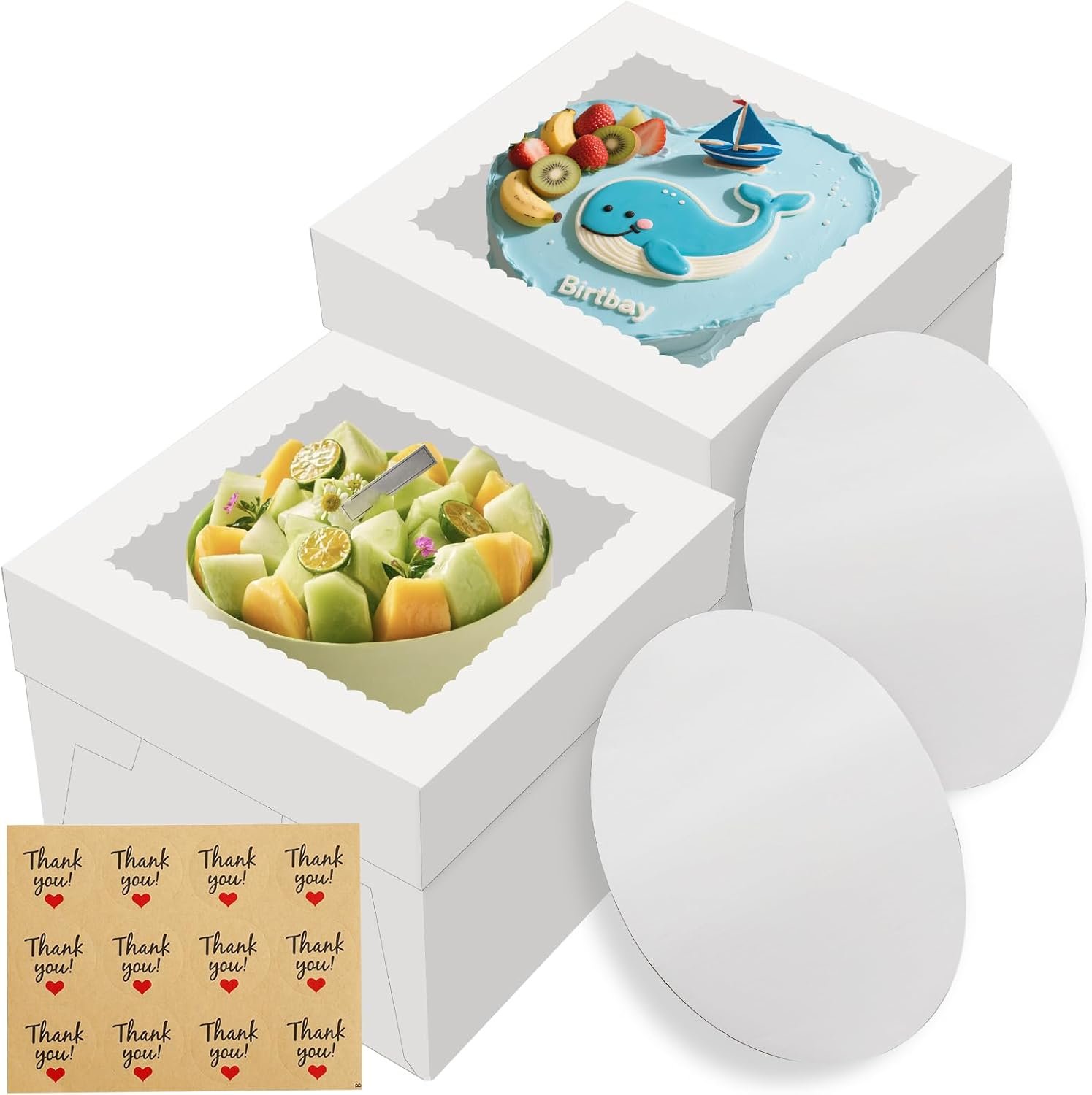 Produttore di Scatole per Torte Confezione da 2 12x12x8 Pollici con Basi Bianche e Grande Finestra Contenitori Monouso con Coperchi per Biscotti Crostate Matrimoni Compleanni con Logo Personalizzato Marchio Bianco